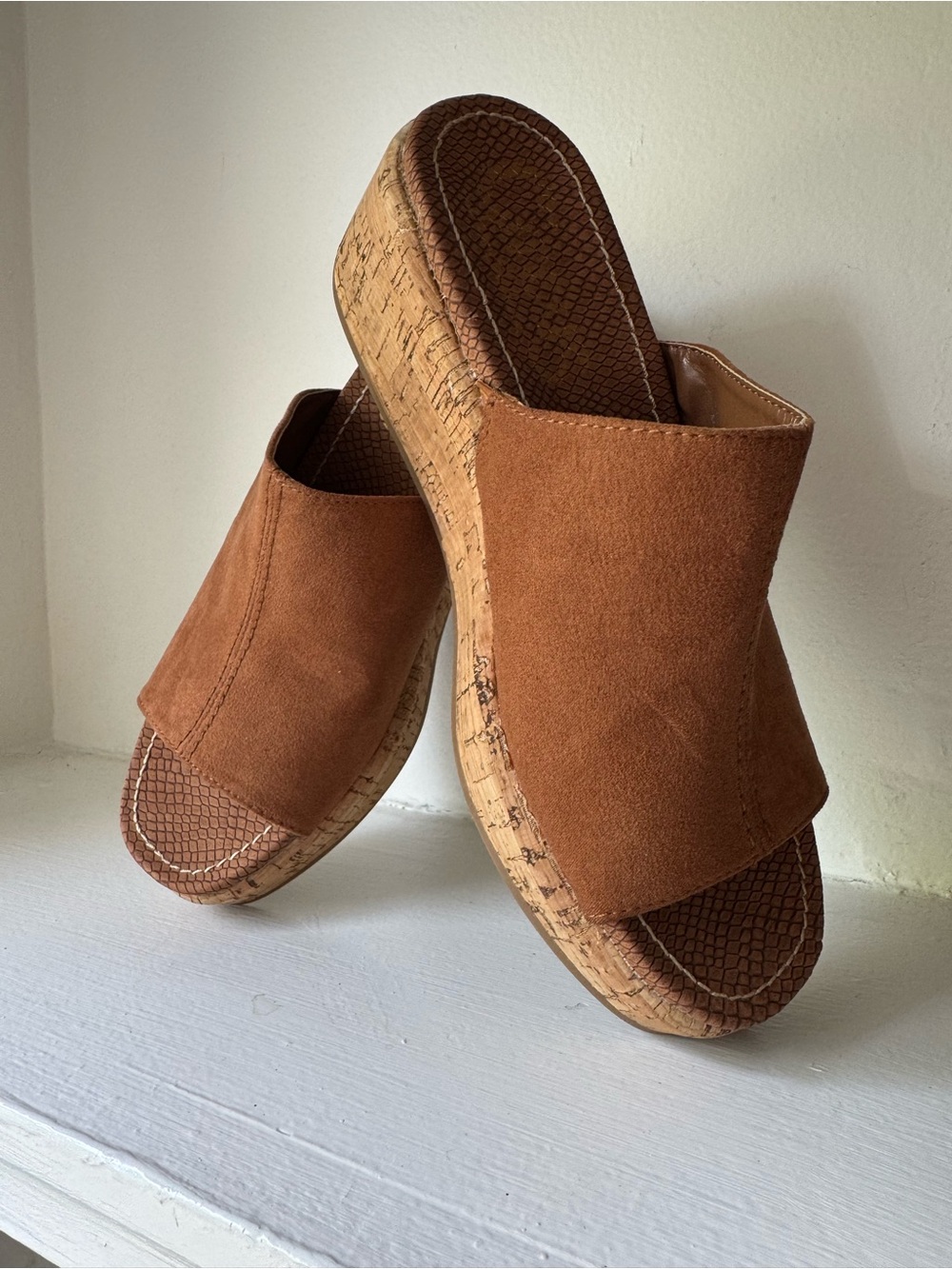 Sam Edelman Circus Women’s Faux Suede Cork Wedge Slide - Golden Brown - Picture 2 of 7